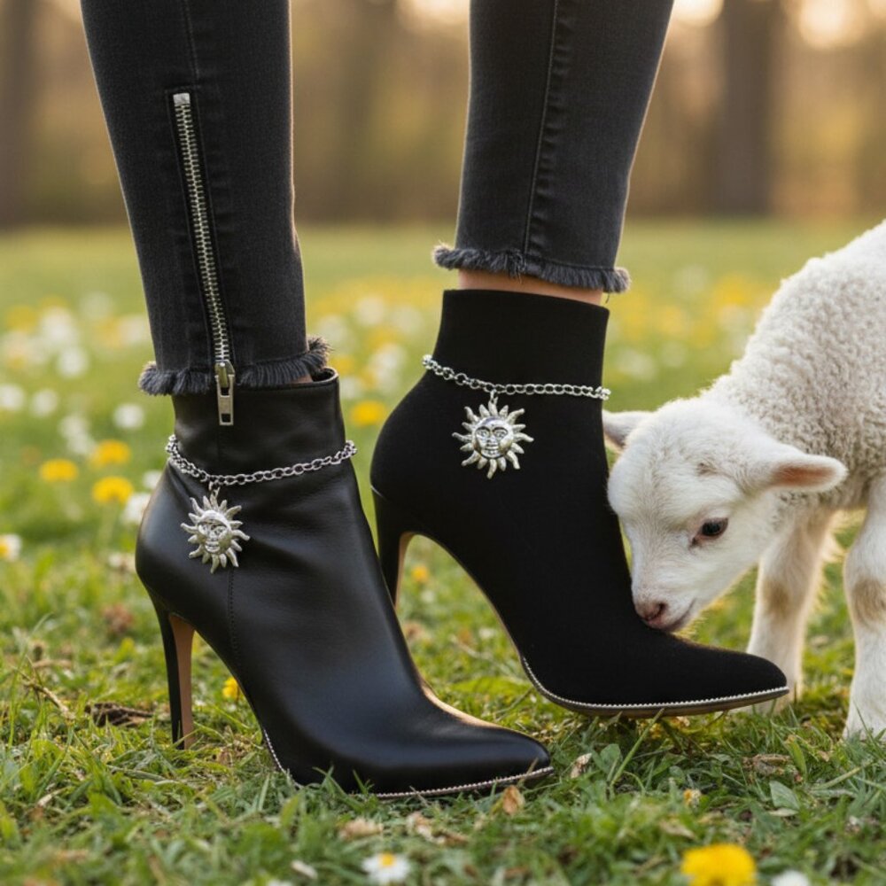 NEW Women Silver Metal Chain 2 Boots Bracelet Anklet Shoe Sun Charm Fashion Look